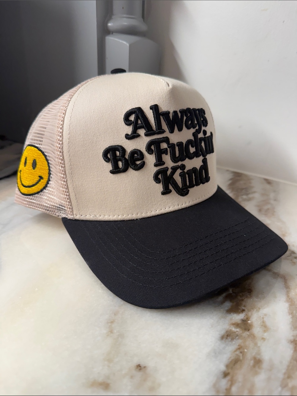 Teddy Swims 'Always Be Fuckin' Kind' Trucker Hat - Beige & Black